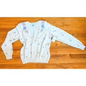 80's Vintage Deadstock Embroidered Floral Cardigan Cottagecore Grandma Sweater S